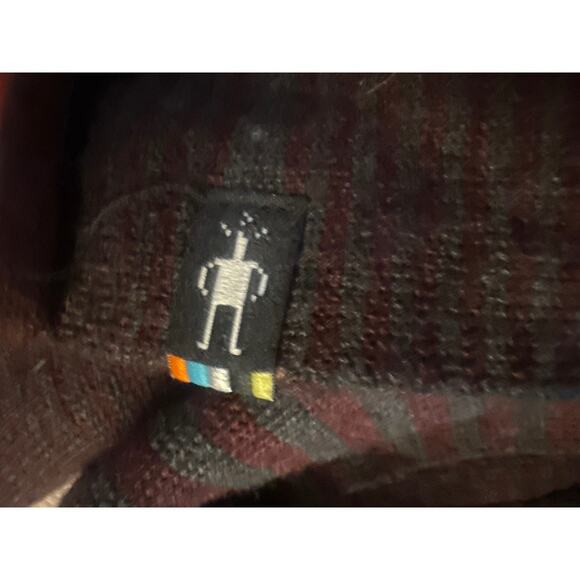 SmartWool Merino Wool Scarf Wrap Gray Red Stripe Winter Snow Ski - Picture 4 of 4